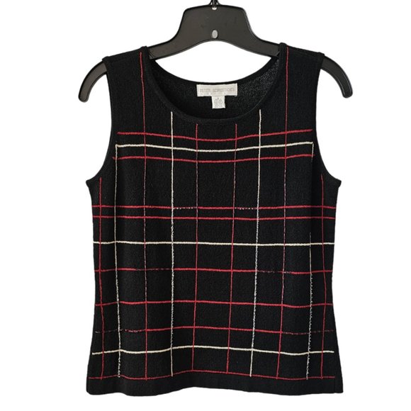 Petite Sophisticate Plaid Scoop Neck Knit Top Vest | NWOT | SP | Blk Red Cream - Picture 7 of 16